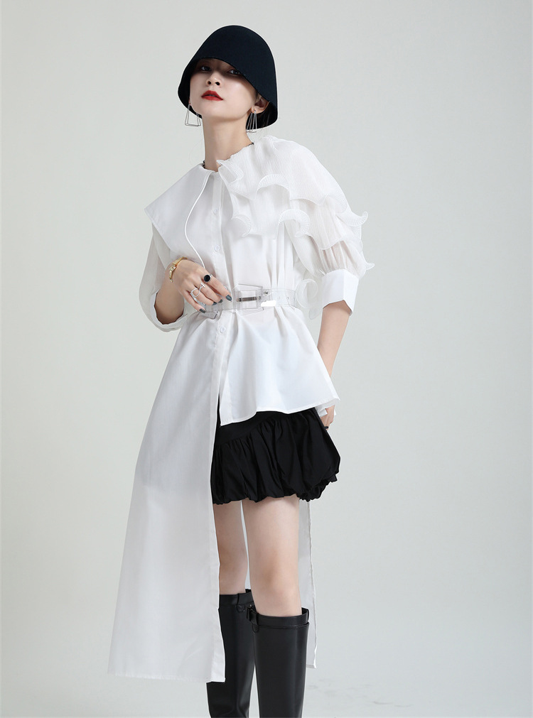 Asymmetry Organdie Short Sleeve Shirt