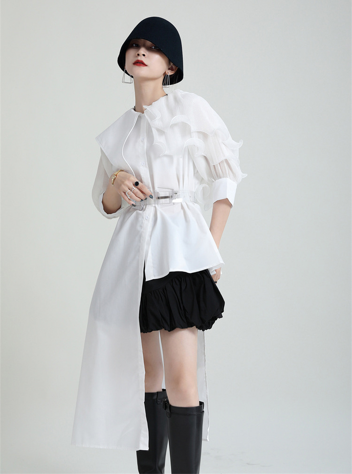 Asymmetry Organdie Short Sleeve Shirt