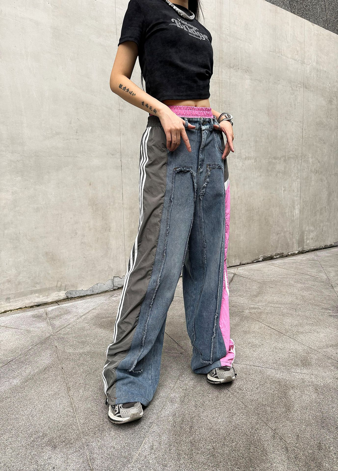 Street color patchwork loose jeans