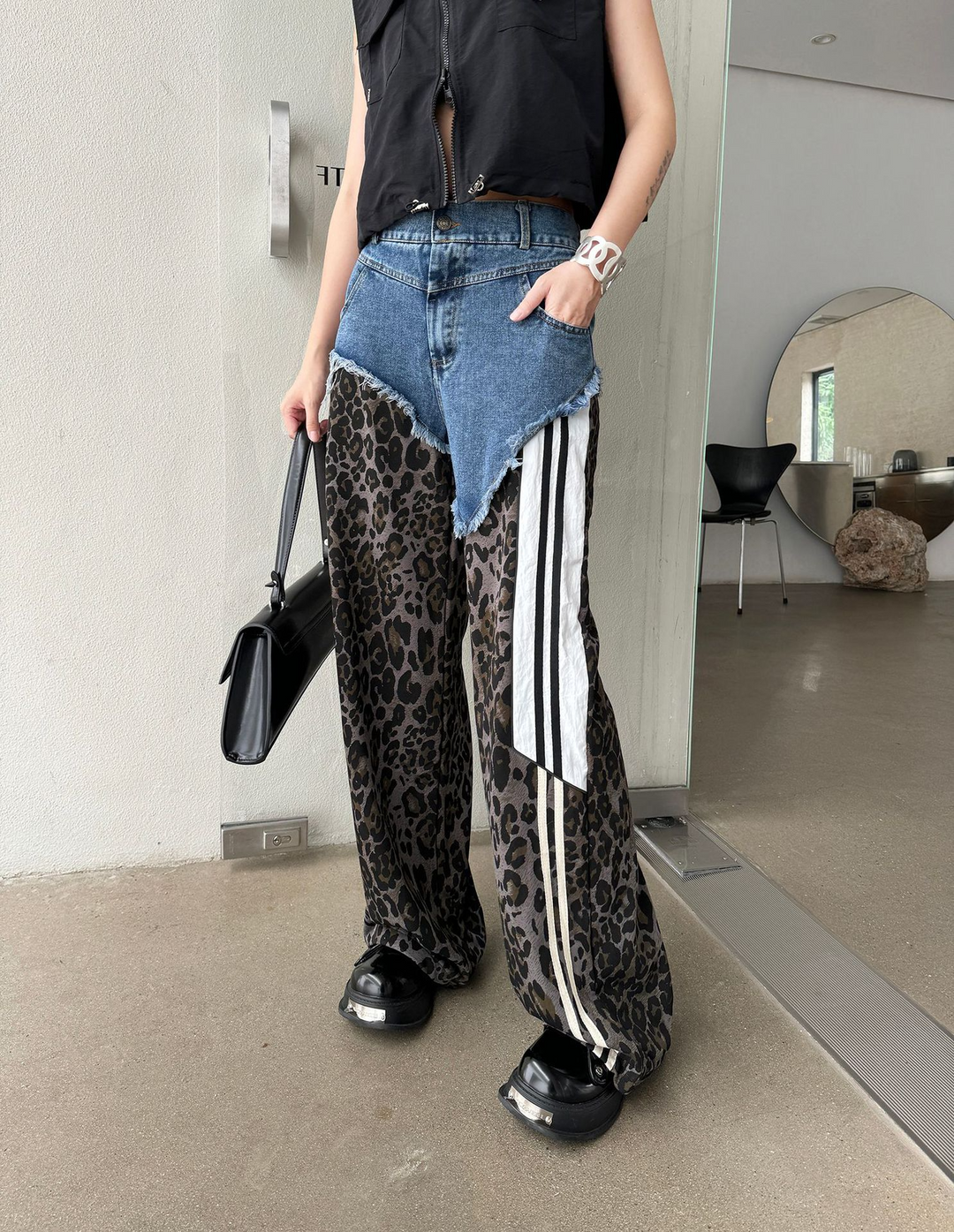 Leopard high waist side line jeans