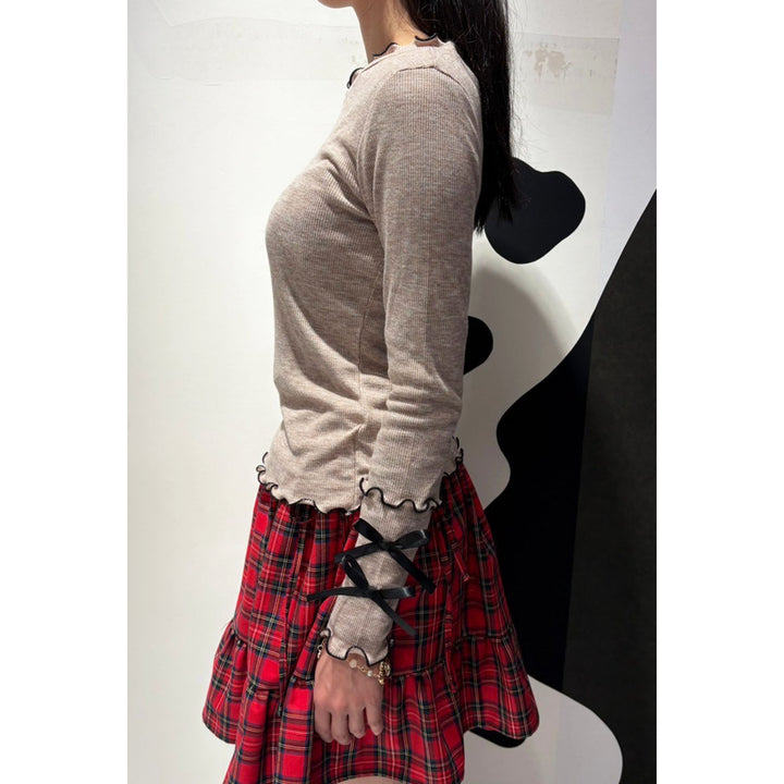 Rib Mellow Ribbon Tops Front ribbon / Big ribbon / Sleeve ribbon