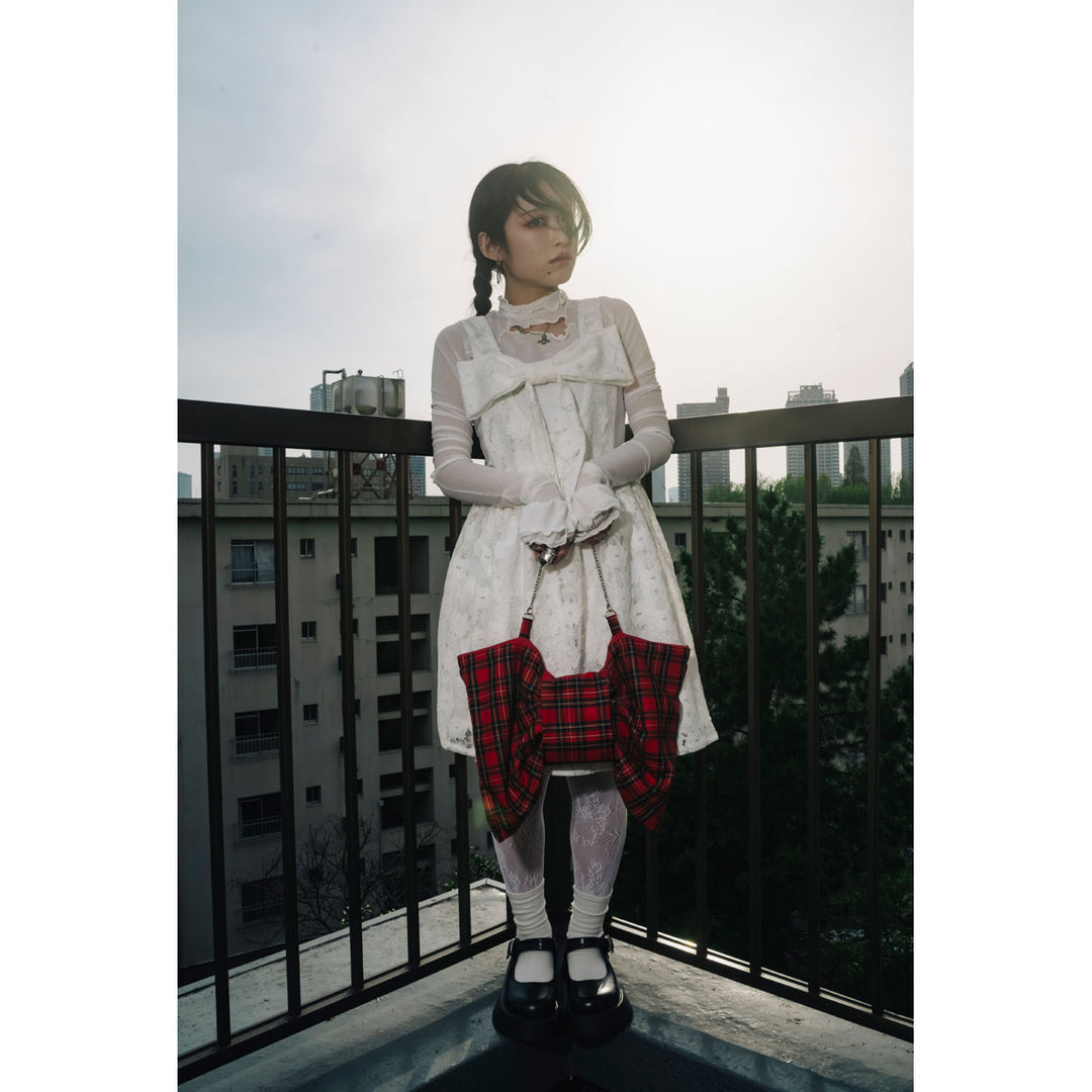 Front ribbon sleeveless onepiece (Beige Check) ¥8,980 / ¥9,480