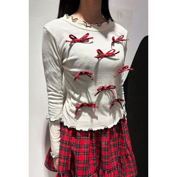 Rib Mellow Ribbon Tops Front ribbon / Big ribbon / Sleeve ribbon