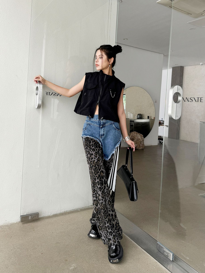 Leopard high waist side line jeans