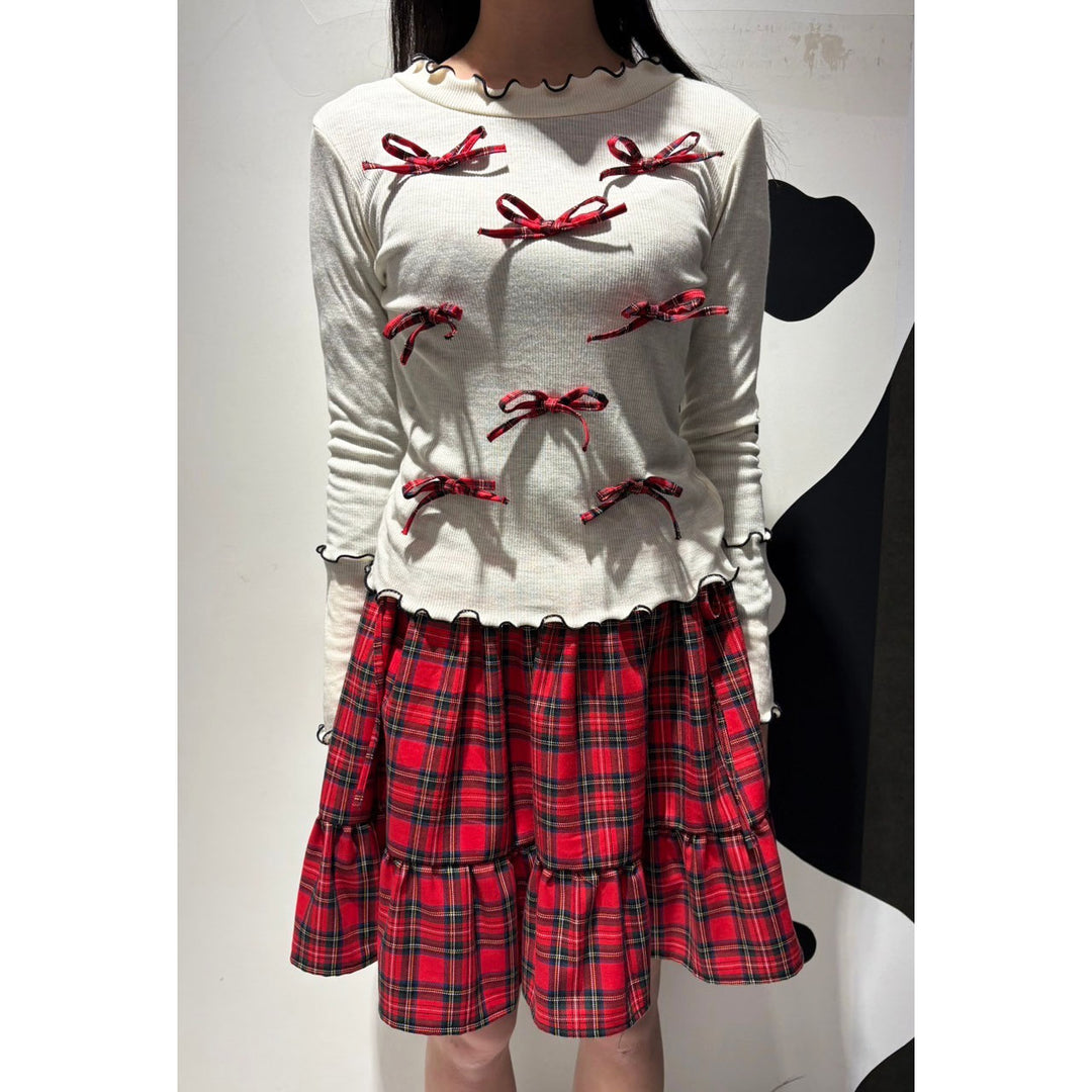 Rib Mellow Ribbon Tops Front ribbon / Big ribbon / Sleeve ribbon