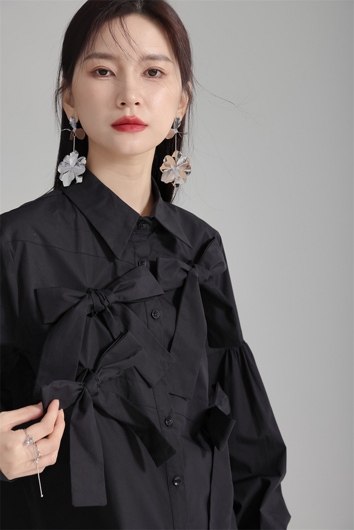Ribbon design french elegant shirt