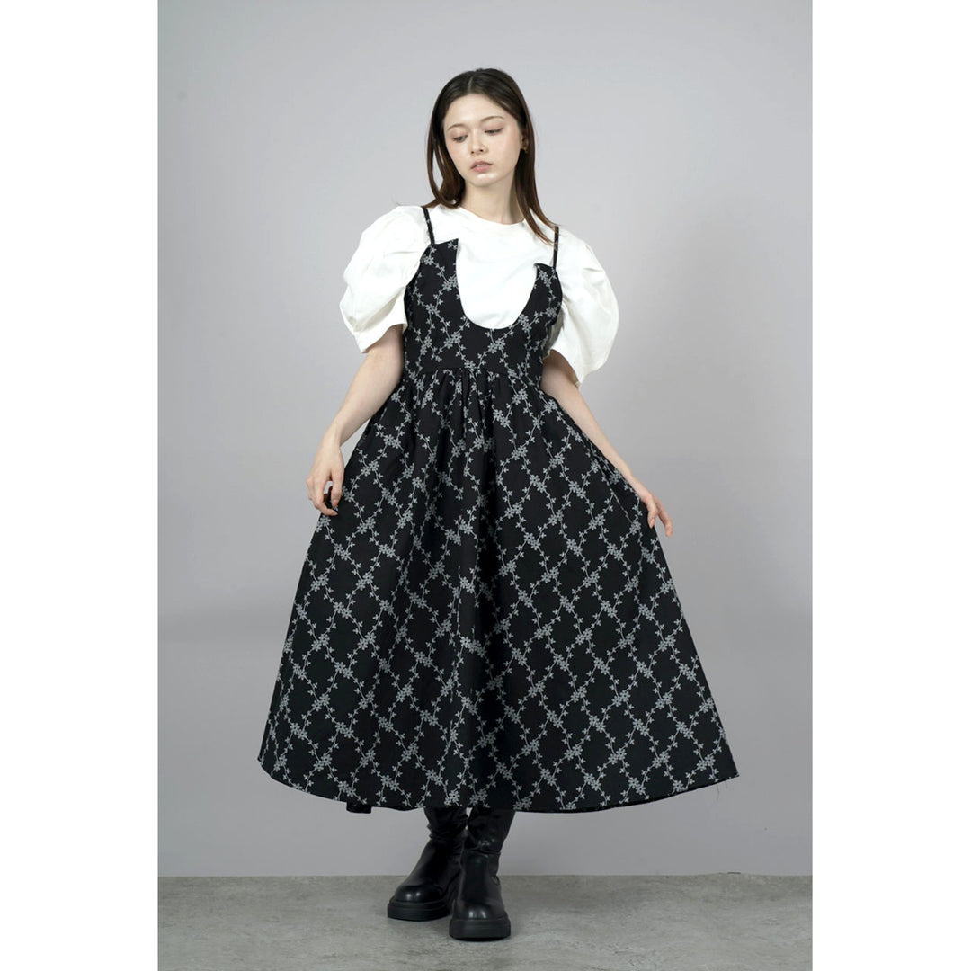 Tuck Puff Sleeve T-shirt & Cut Out Flower Camisole Onepiece