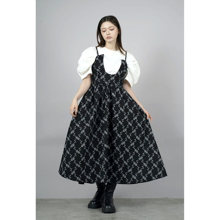 Tuck Puff Sleeve T-shirt & Cut Out Flower Camisole Onepiece