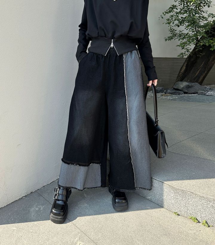 American style drape contrast denim