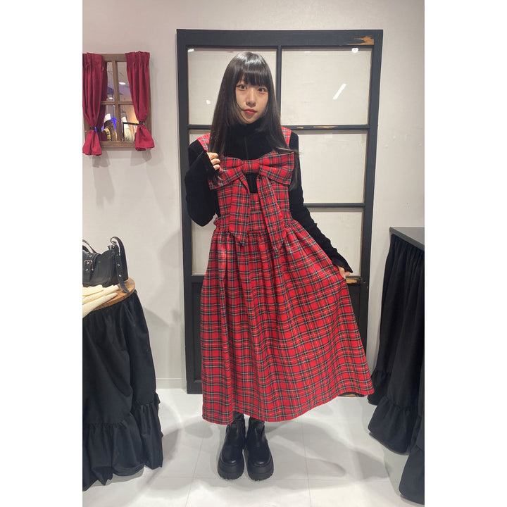 Front ribbon sleeveless onepiece (Red Check) ¥8,980 / ¥9,480