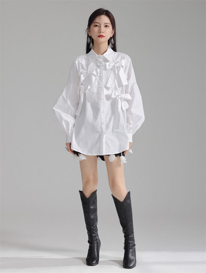 Ribbon design french elegant shirt