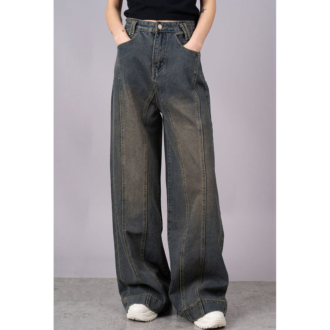 Front Seam Super Wide Denim Jeans
