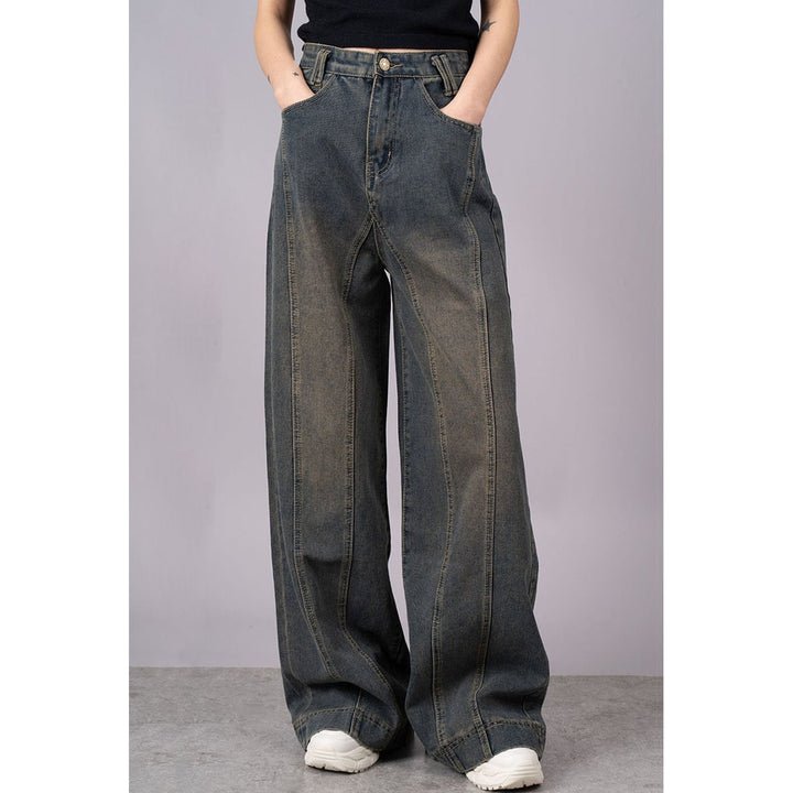 Front Seam Super Wide Denim Jeans
