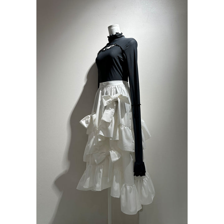 Asymmetry Volume Frill Ribbon Skirt
