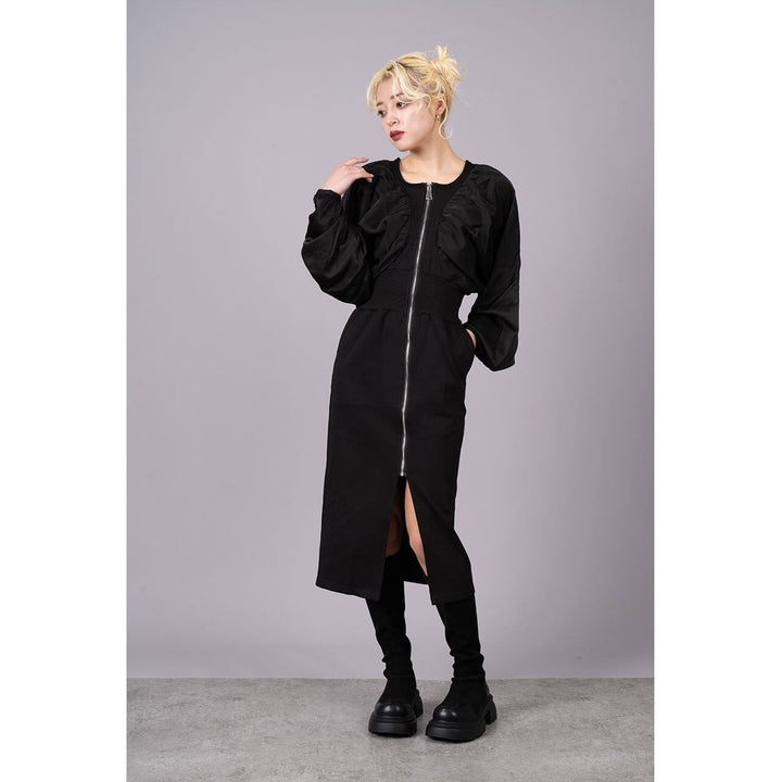 Gathered Sleeve Zipper Tight Onepiece