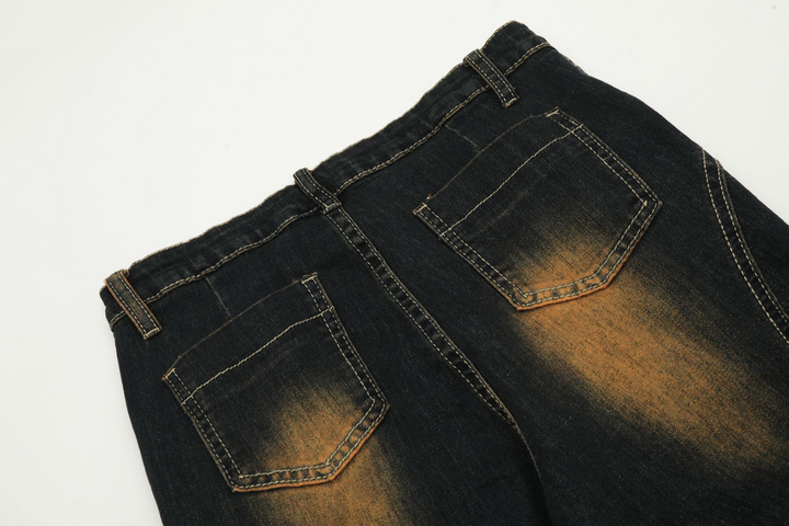 Fur washed flare denim pants