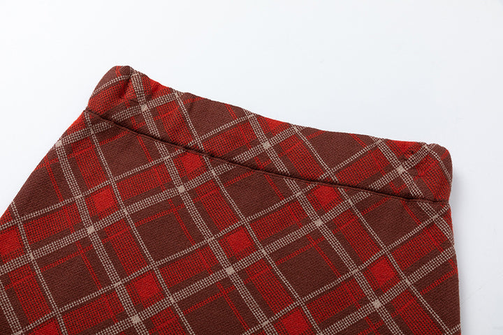 Plaid knitted long skirt