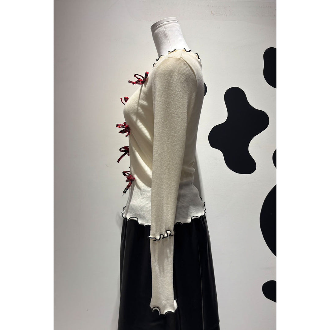 Rib Mellow Ribbon Tops Front ribbon / Big ribbon / Sleeve ribbon