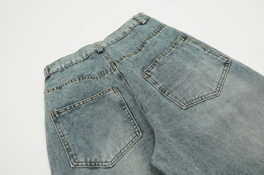 Ribbon Embroidery Washed Straight Denim