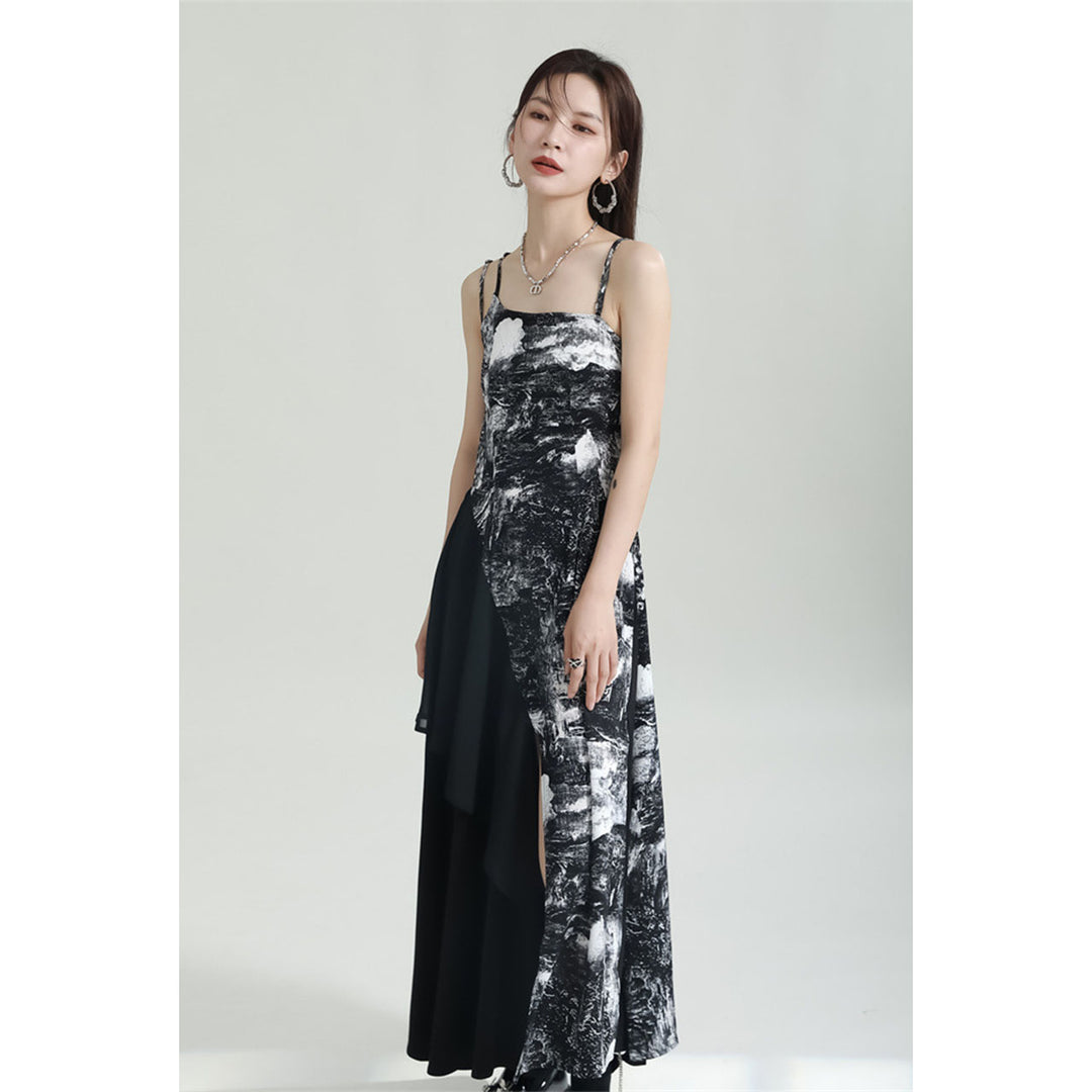 Shirring Sleeve Seer Shirt & Asymmetry Flare Print Camisole Onepiece ¥6,480 / ¥8,980