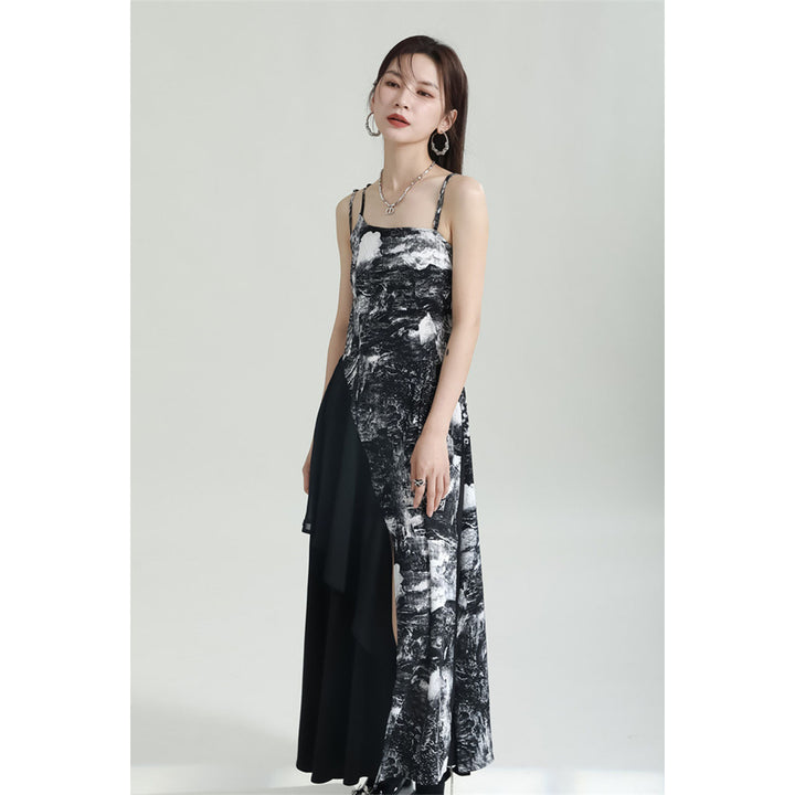 Shirring Sleeve Seer Shirt & Asymmetry Flare Print Camisole Onepiece ¥6,480 / ¥8,980