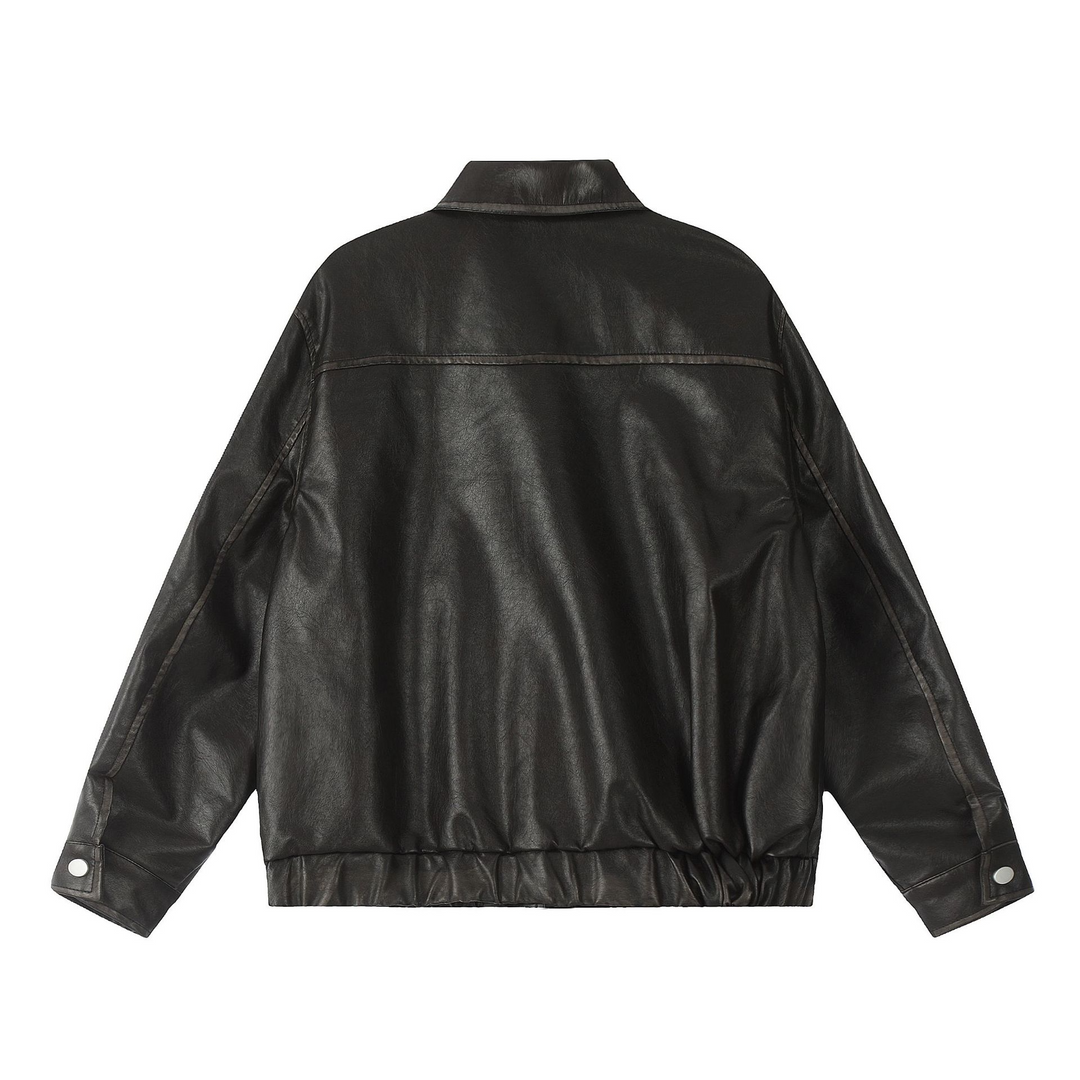 Sweet ribbon PU leather jacket