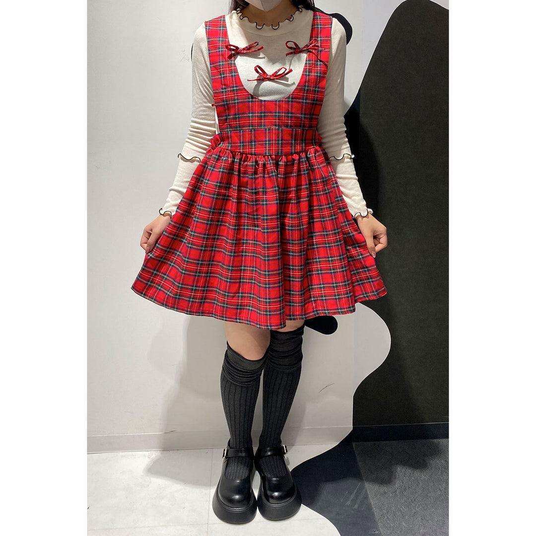 Front ribbon sleeveless onepiece (Red Check) ¥8,980 / ¥9,480