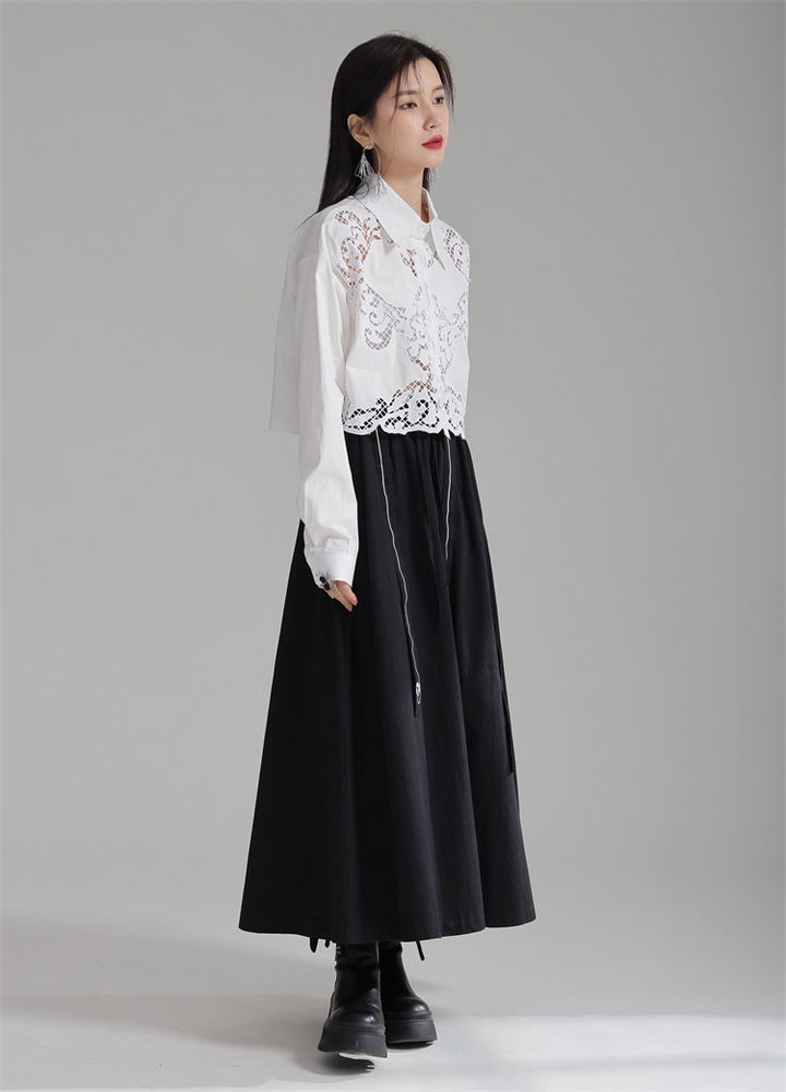 Openwork lace short shirt