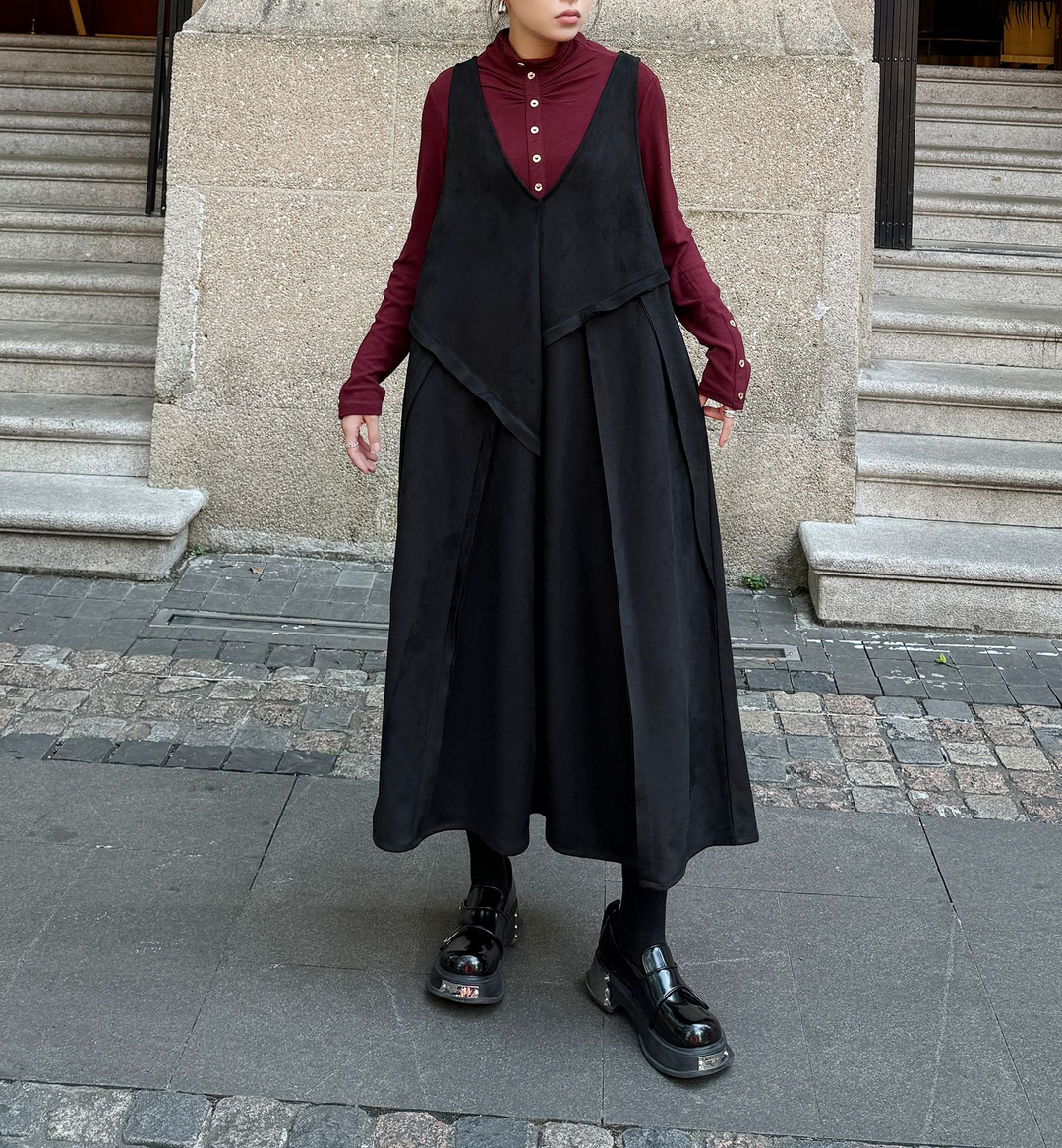 Velvet big skirt vest dress
