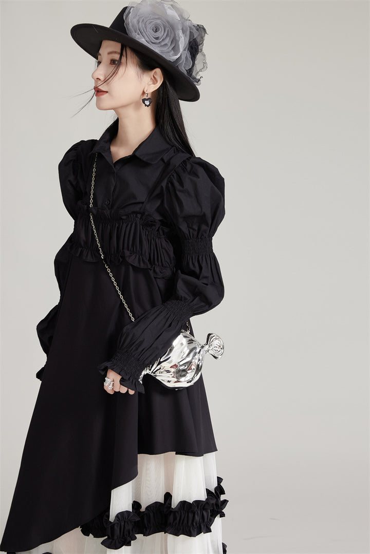 Suspenders Mesh Lace Patchwork A line Dress