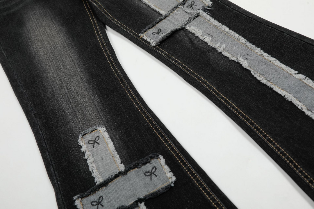 Cross Patchwork Flare Denim Jeans