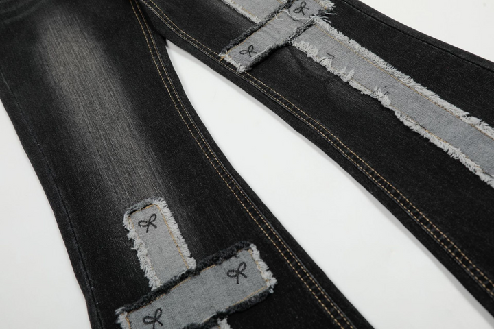 Cross Patchwork Flare Denim Jeans