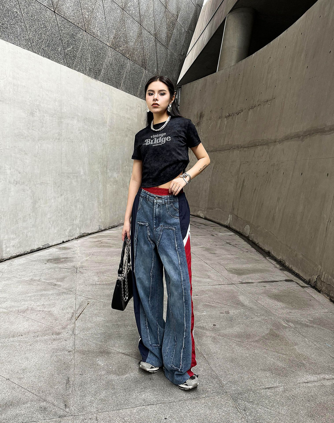 Street color patchwork loose jeans