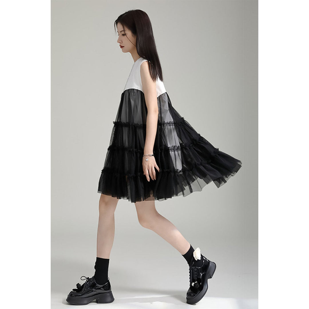 Tulle Tiered Sleeveless Long Blouse