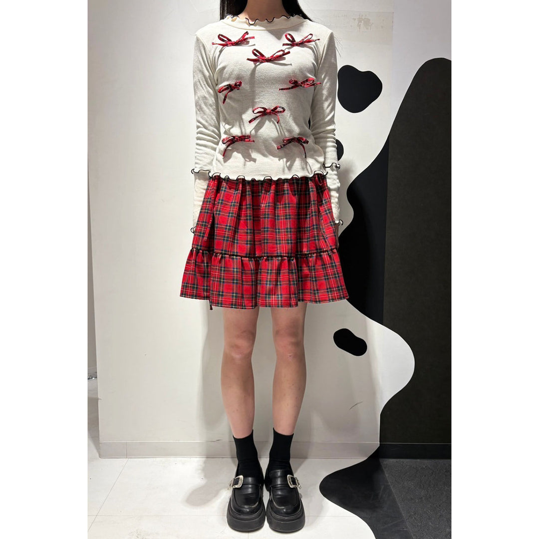 Rib Mellow Ribbon Tops Front ribbon / Big ribbon / Sleeve ribbon