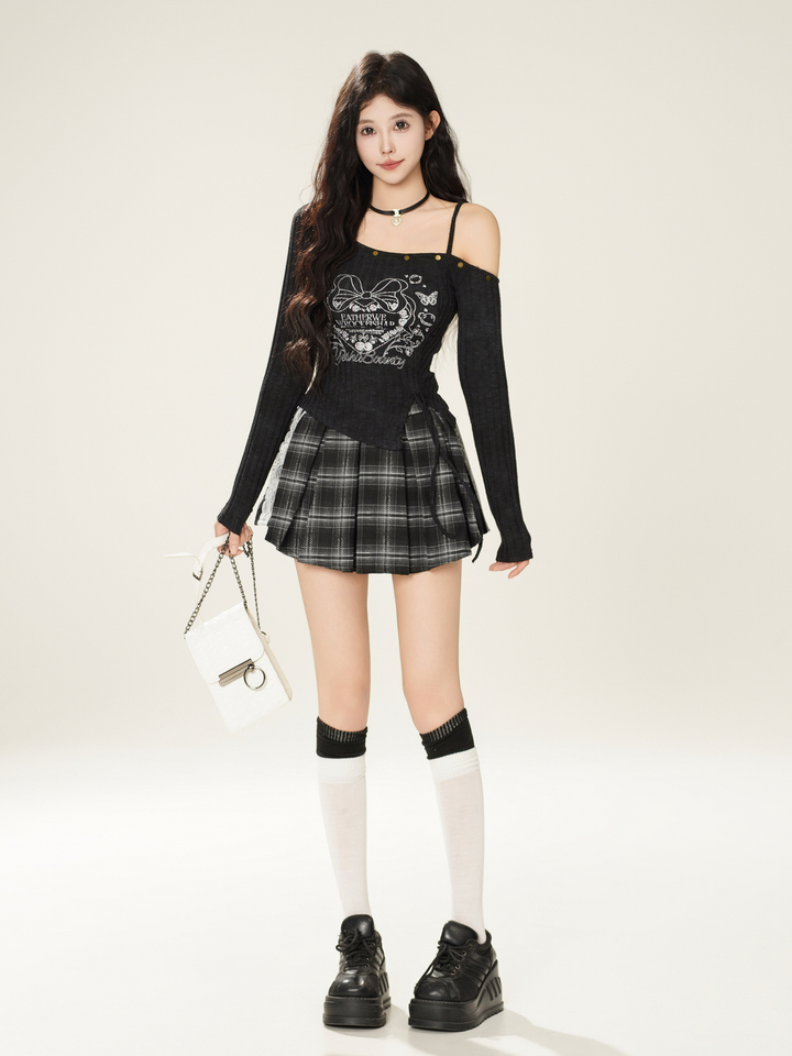 One Shoulder Print Pullover