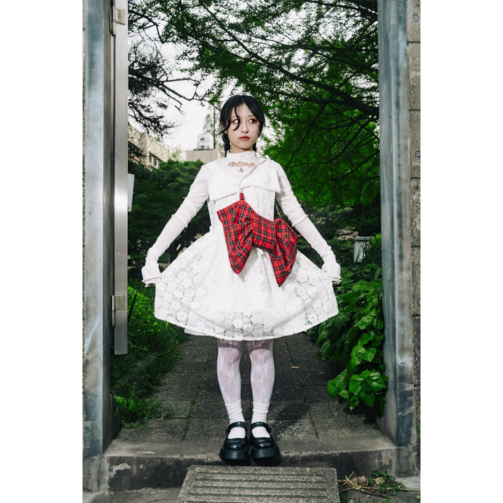 Front ribbon sleeveless onepiece (Beige Check) ¥8,980 / ¥9,480