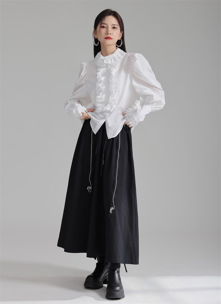 Retro lace flower collar shirt