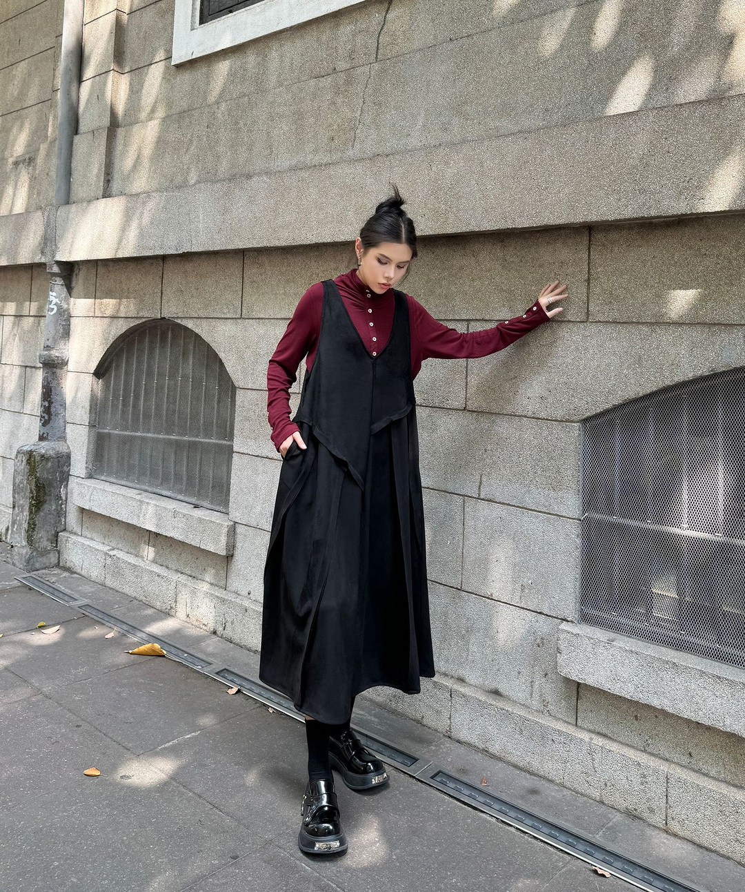 Velvet big skirt vest dress