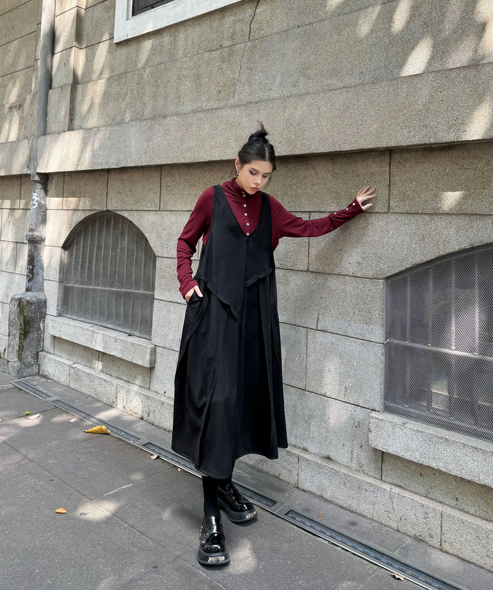Velvet big skirt vest dress