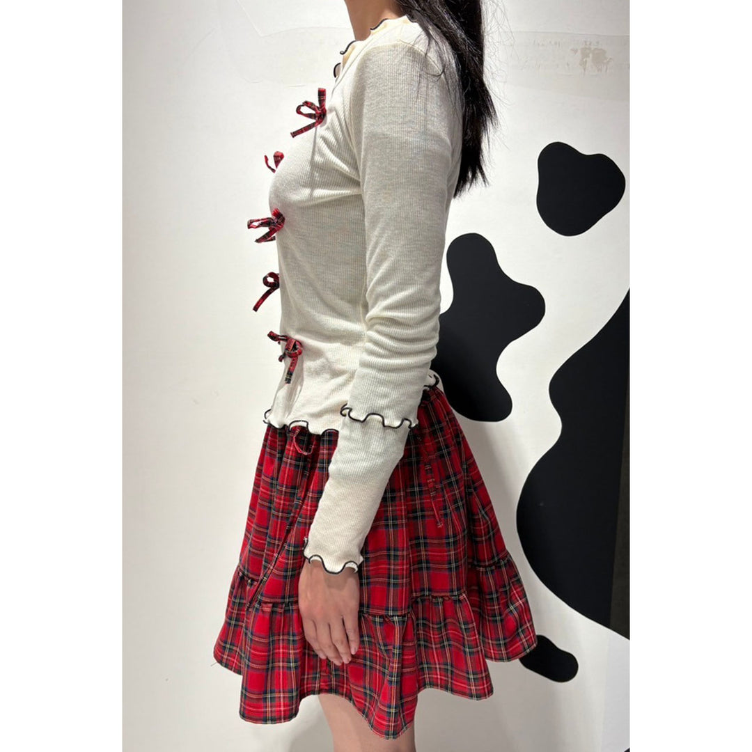 Rib Mellow Ribbon Tops Front ribbon / Big ribbon / Sleeve ribbon