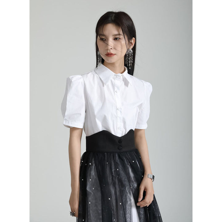 Power Shoulder Long Shirt & Tulle Skirt