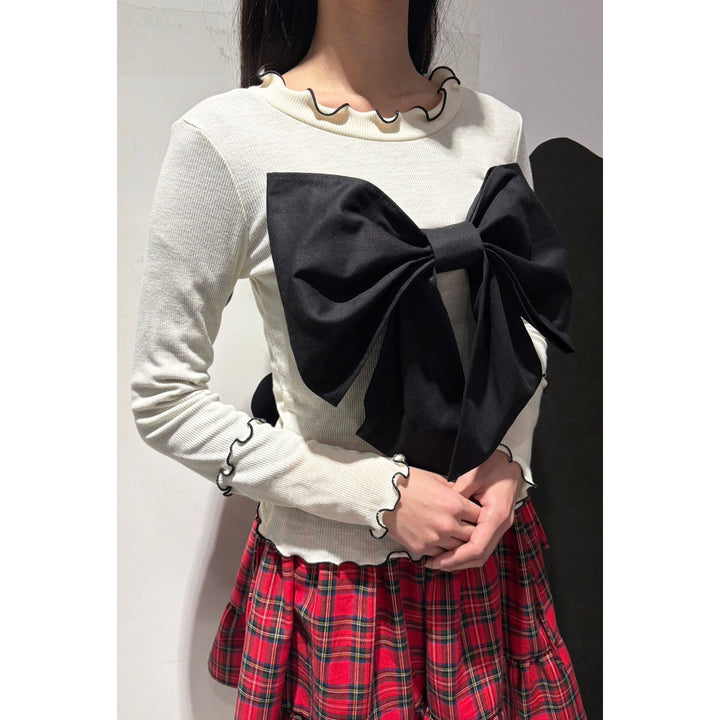 Rib Mellow Ribbon Tops Front ribbon / Big ribbon / Sleeve ribbon