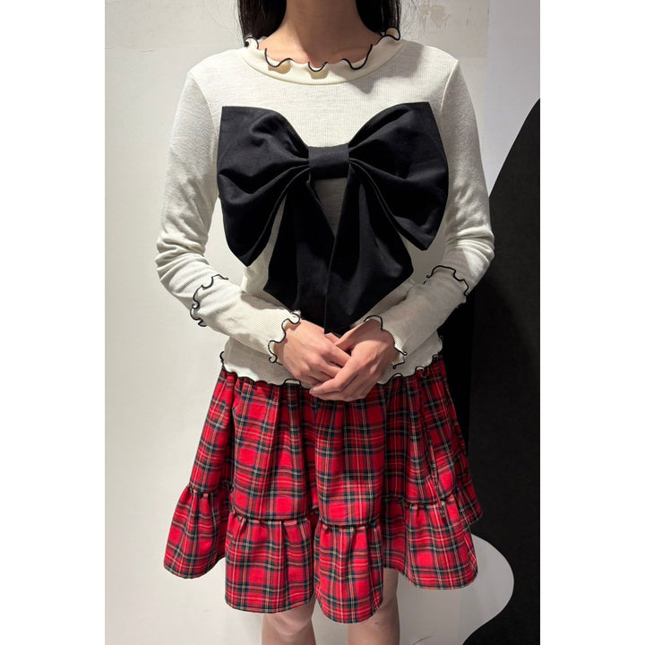 Rib Mellow Ribbon Tops Front ribbon / Big ribbon / Sleeve ribbon