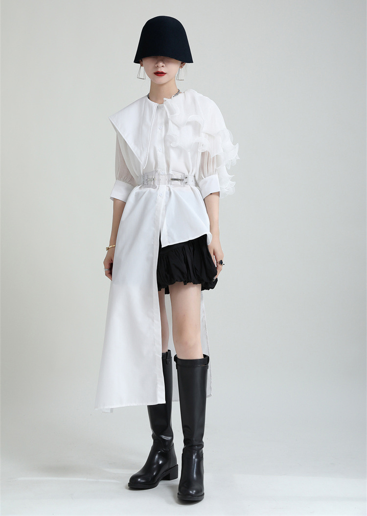 Asymmetry Organdie Short Sleeve Shirt