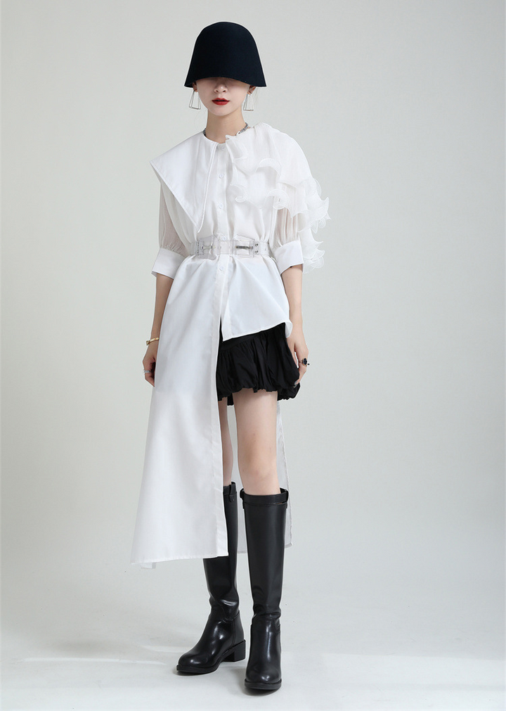 Asymmetry Organdie Short Sleeve Shirt
