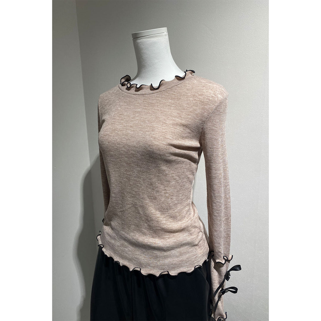 Rib Mellow Ribbon Tops Front ribbon / Big ribbon / Sleeve ribbon