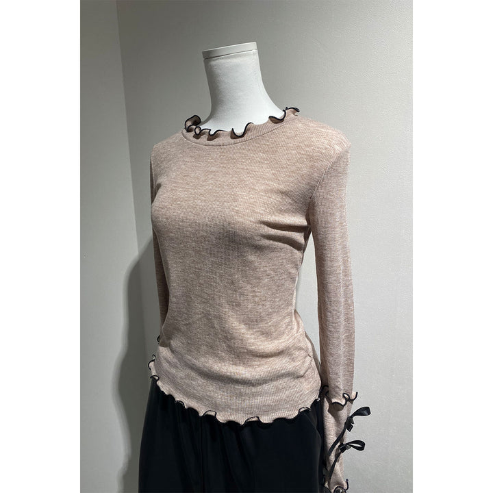 Rib Mellow Ribbon Tops Front ribbon / Big ribbon / Sleeve ribbon