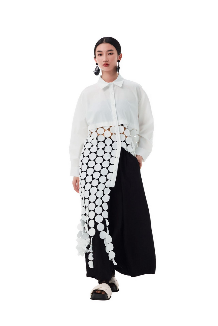 Patchwork hollow disc fringe shirt dress