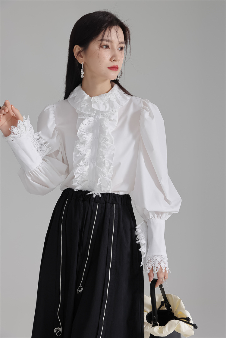 Retro lace flower collar shirt